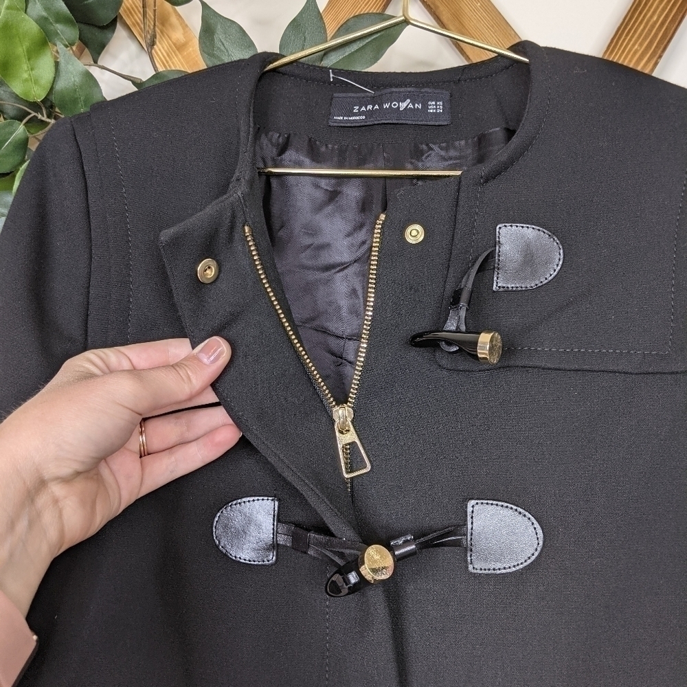 Zara Duffle Horn Toggle Black Pea Coat Jacket - Size XS - Picture 7 of 10